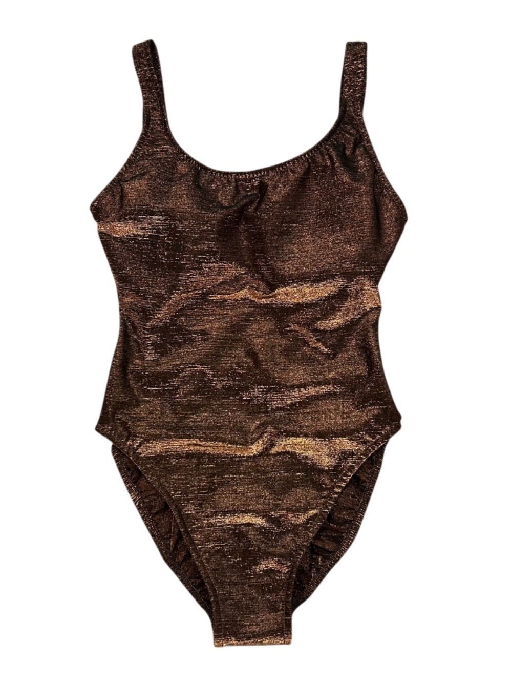 Indigo Bay NWT Bronze Metallic One Piece High Cut Leg Swimsuit Size 12